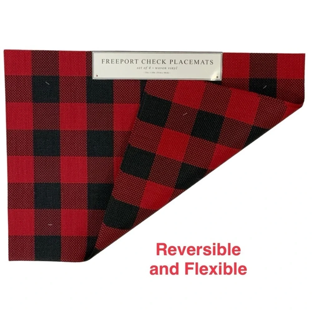 Benson Mills Placements Buffalo Check Plaid Reversible Woven Red Black Set of 4